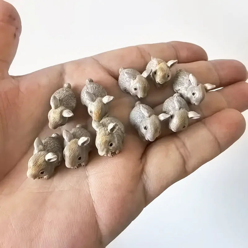 Mini Resin Rabbit Figurines Set - Cute Tiny Animal Garden Decorations, 10 Pack