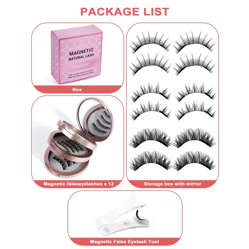 Magnetic Eyelashes Set 3 Pairs Reusable False Lashes with Applicator Natural Look