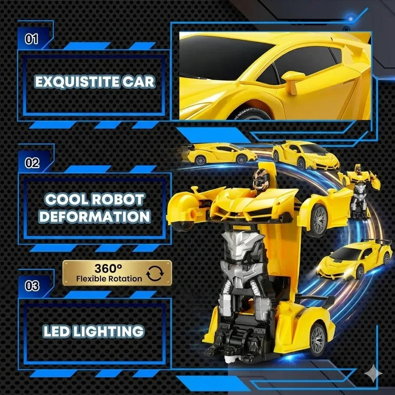 2-in-1 RC Transforming Car Robot Toy with Remote Control & Stunt Drift