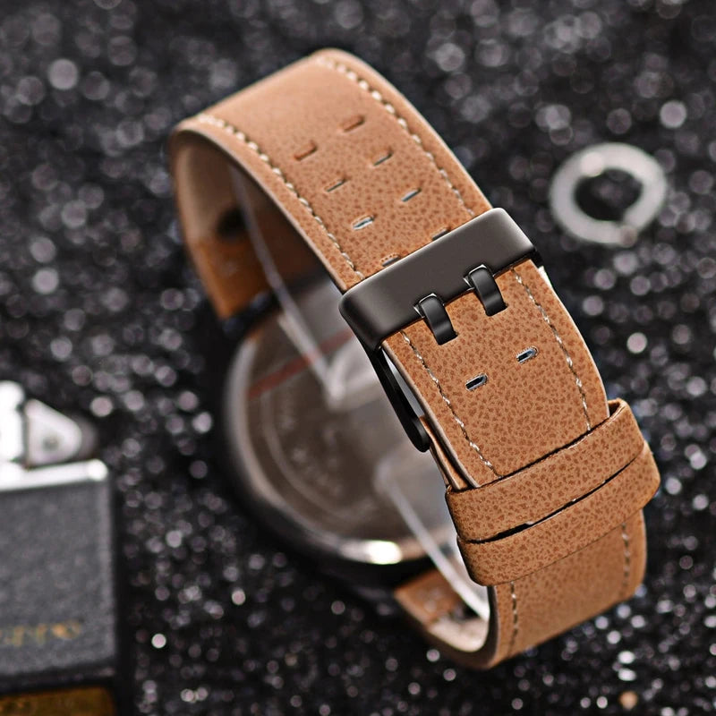 Men's Casual Leather Band Quartz Watch with Calendar - Multiple Colors