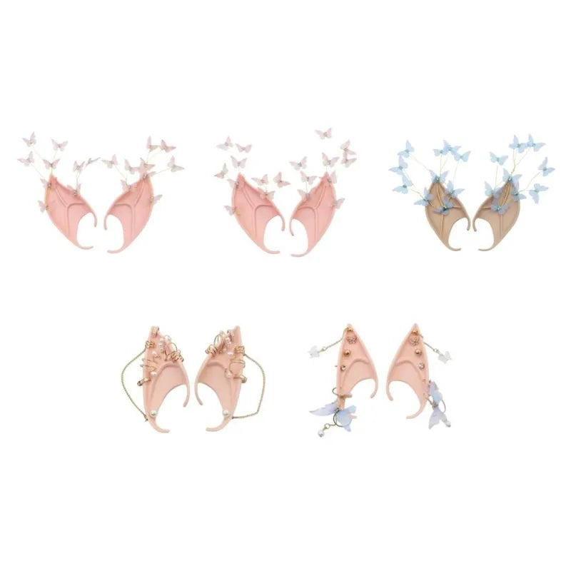 Halloween Elf Ears Cosplay Costume Accessories with Earring Dangle Fake Piercing