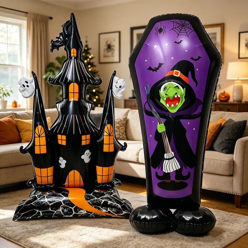 Large Haunted House Skeleton Skull Coffin Halloween Foil Balloon Party Decoration