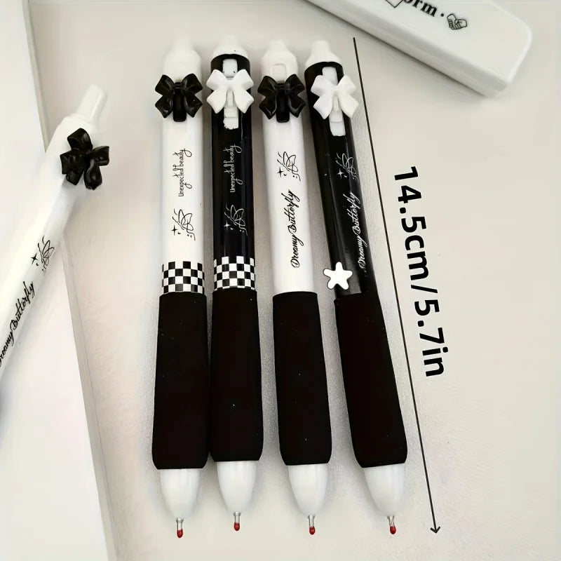 High Beauty Butterfly Pressing Pen - 0.5mm Fine Black Ink, 3D Bow Design, Soft Sponge Handle