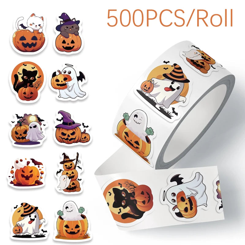 Halloween Pumpkin Cat Ghost Witch Sticker Set - 500pcs for Journaling, Laptop & Crafts