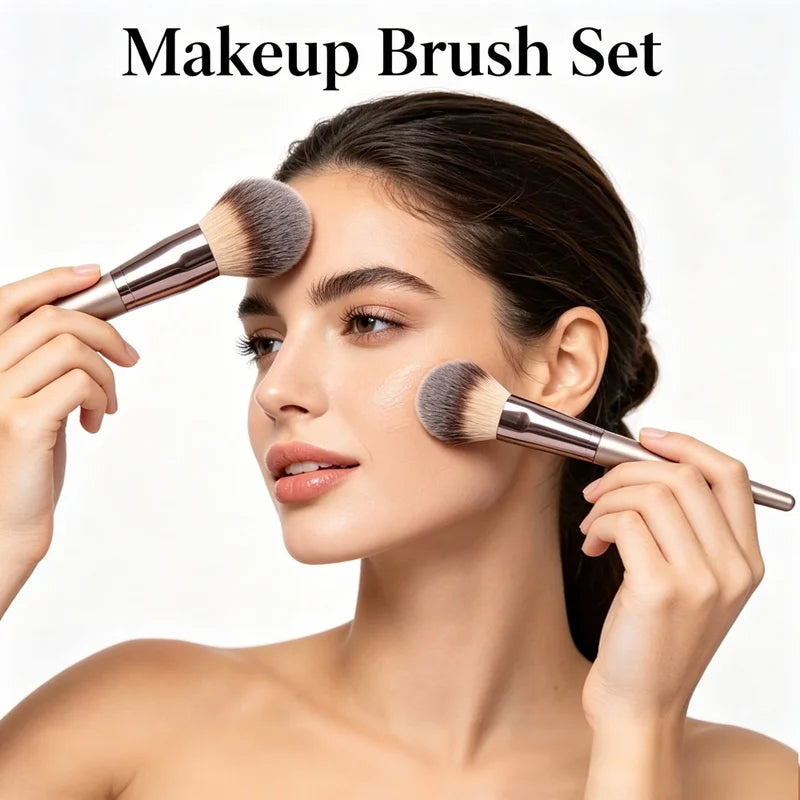 10-Piece Makeup Brush Set with Champagne Gold Handles - Vegan, Cruelty-Free Face & Eye Tools