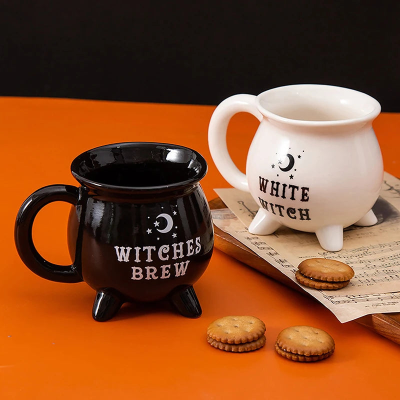 Halloween Witch Cauldron Coffee Mug Black Ceramic Drinkware - 340ml