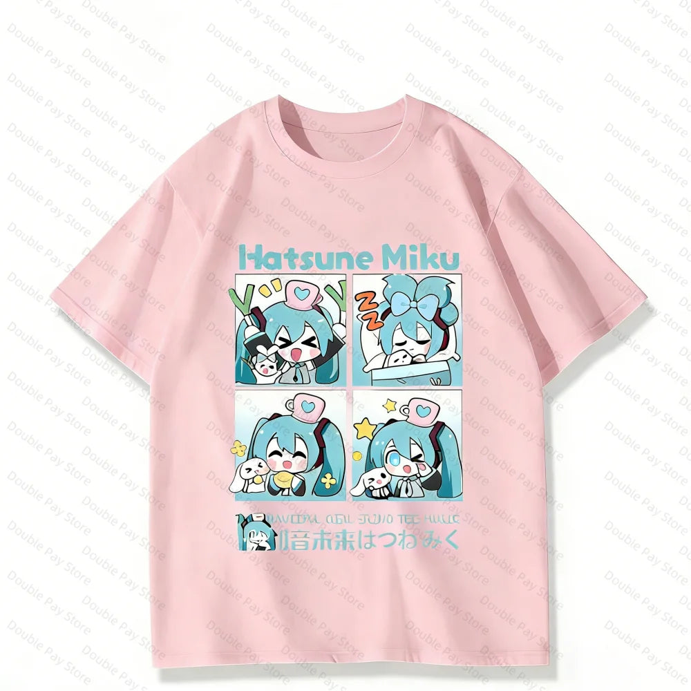 Cute Hatsune Miku Cartoon T-Shirt Anime Kawaii Graphic Casual Top for Kids & Adults