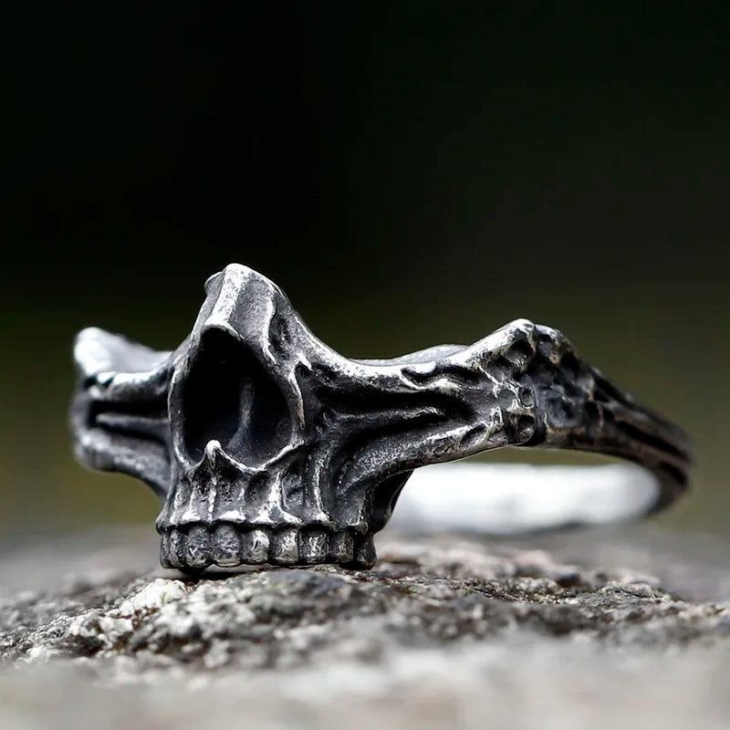 Vintage Gothic Steel Skull Ring for Men Punk Rock Skeleton Jewelry Accessories
