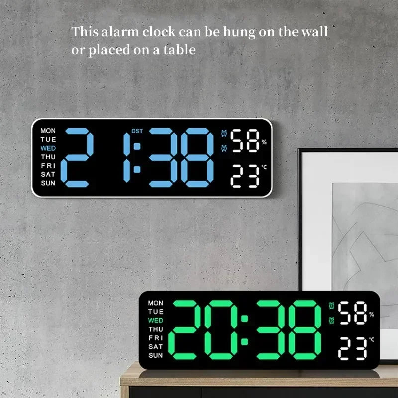 Large Digital Wall Clock with Temperature & Humidity Display, USB Powered, Auto Dimming
