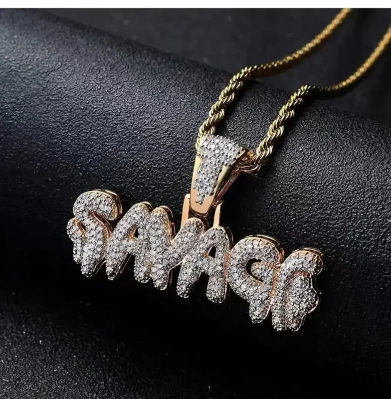 Iced Out Bling Letter SAVAGE Pendant Necklace for Men Hip Hop Rap Jewelry