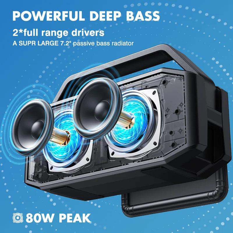 Portable Waterproof Bluetooth Speaker 100W Deep Bass Outdoor Loud Stereo