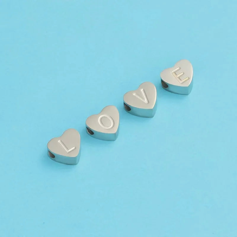Engraved Letter Heart Charm Pendant - Silver Gold Rose Gold Finish, Perforated Jewelry Accessory