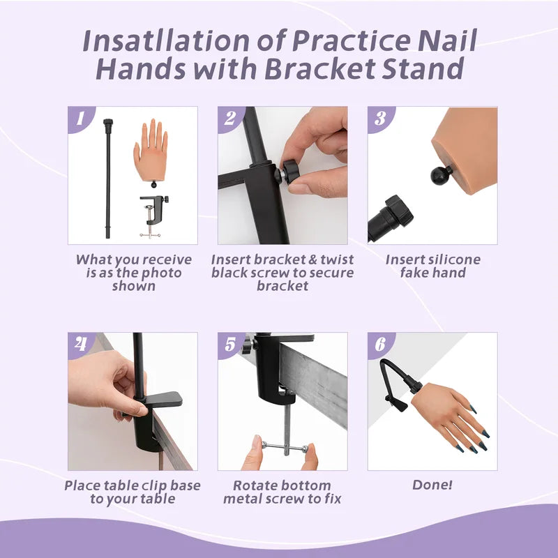 Practice Hand for Acrylic Nails - Silicone Flexible Fingers, Reusable Nail Training Tool