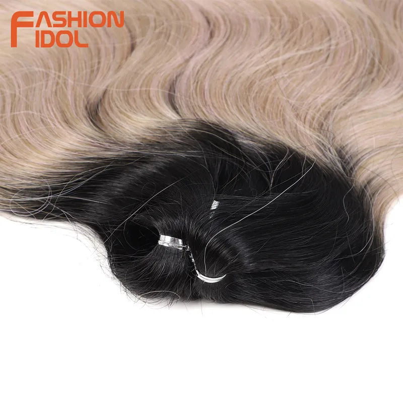 Long Synthetic Body Wave Crochet Hair Extensions - 24 Inch Ombre & Wavy Ponytail
