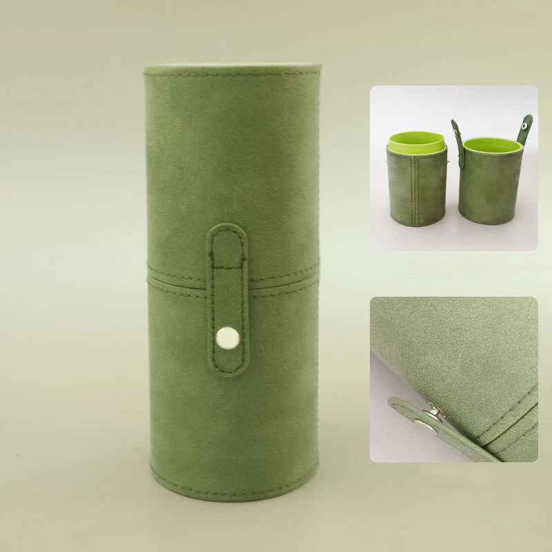 Portable PU Leather Makeup Brush Cylinder Travel Cosmetic Bag Waterproof Dust-Proof