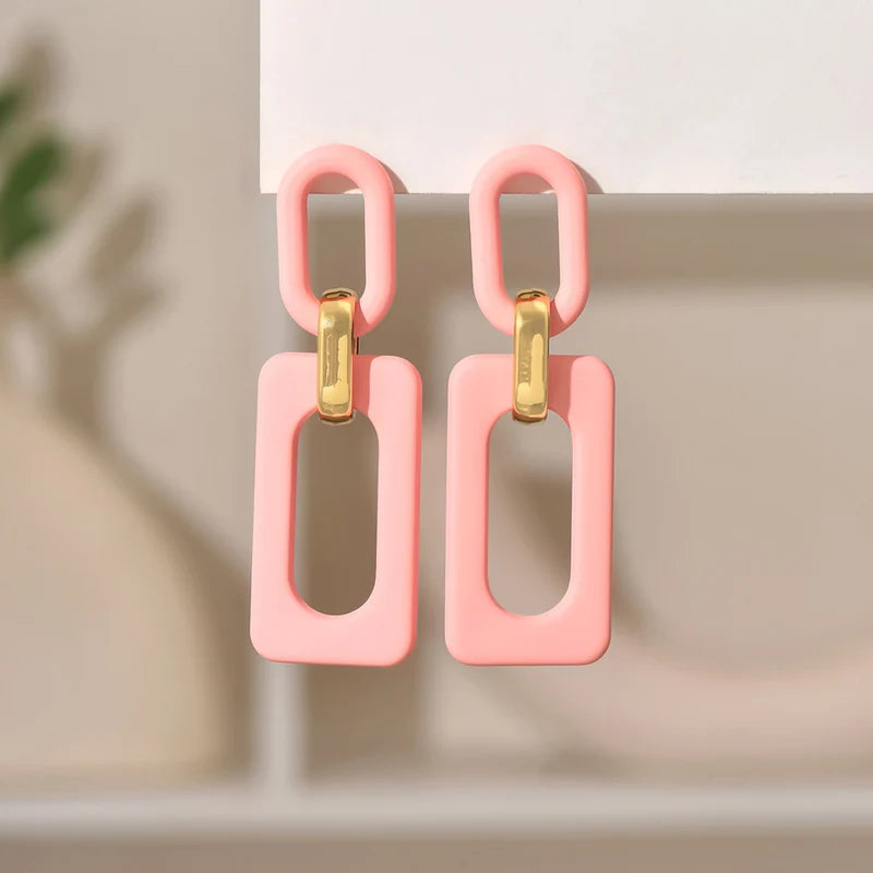 Rectangular Hollowed Out Acrylic Stud Earrings - Bohemian Retro Fashion Jewelry