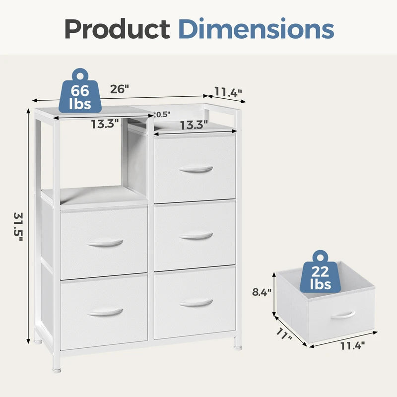 Fabric Drawer Chest with Raised Shelf Metal Frame Storage Tower for Bedroom Closet