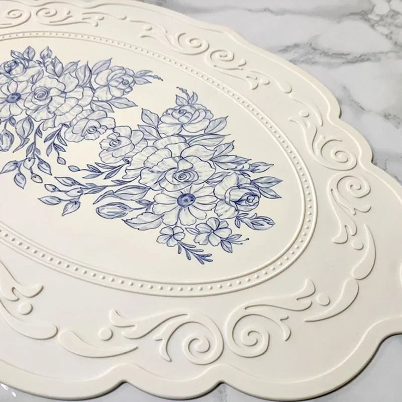 Silicone Carved Floral Placemat - Waterproof Table Mat for Dining & Kitchen