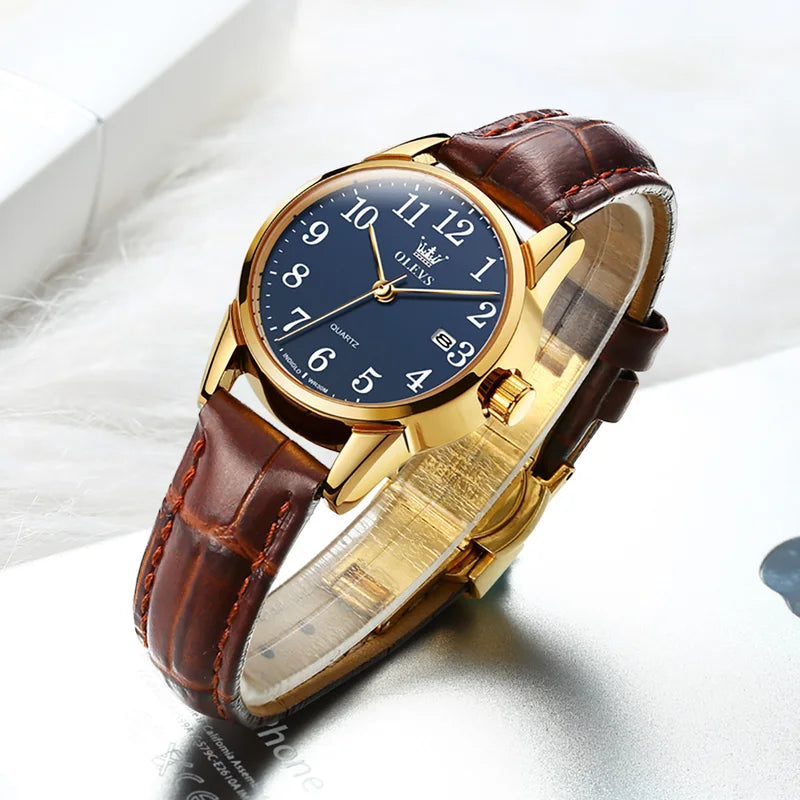 Women & Men Quartz Watch 50M Waterproof Sports Leather Strap Ultrathin