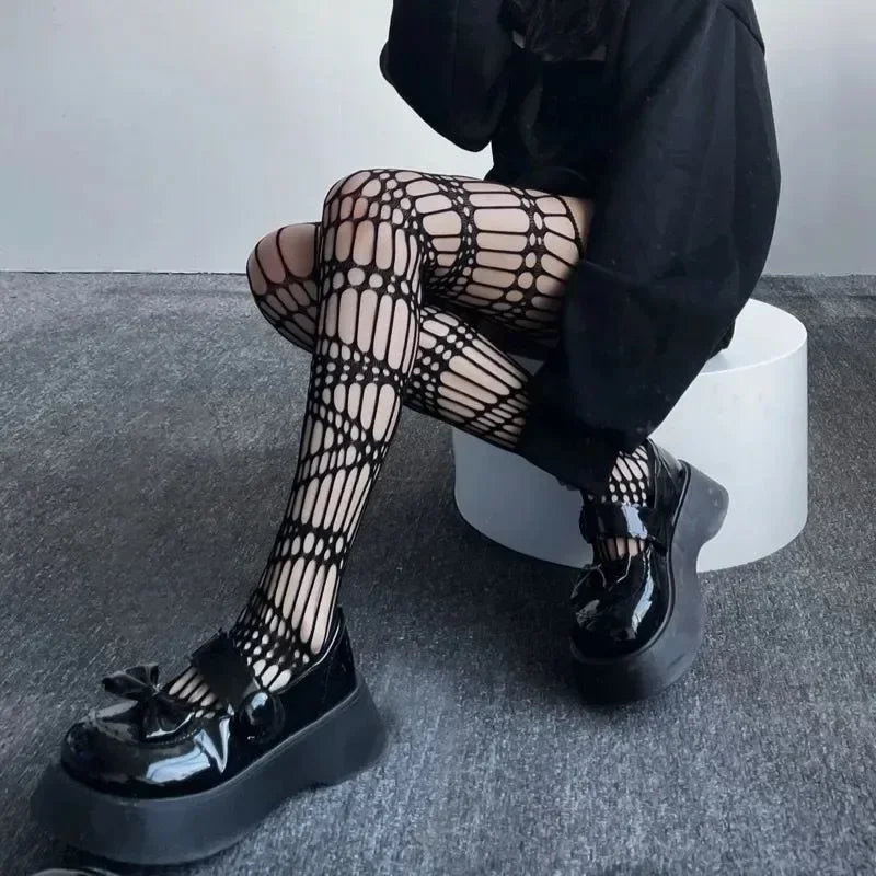 Gothic Fishnet Stockings for Women Halloween Garter Over Knee Tights