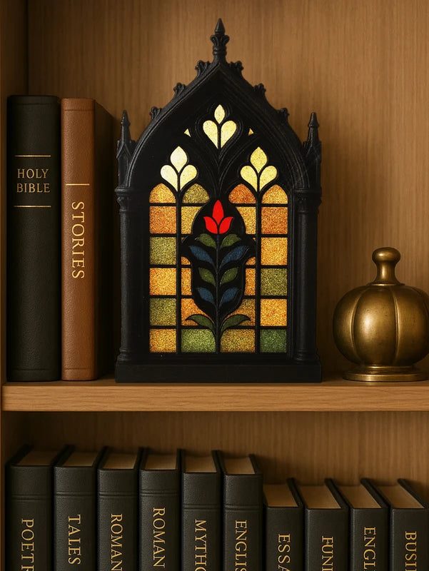 Gothic Church Window Style Wooden Decor - Halloween, Floral & Geometric Patterns for Home & Shelf