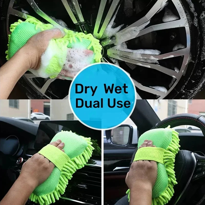 Microfiber Car Wash Sponge & Detailing Brush Set - Multiple Colors