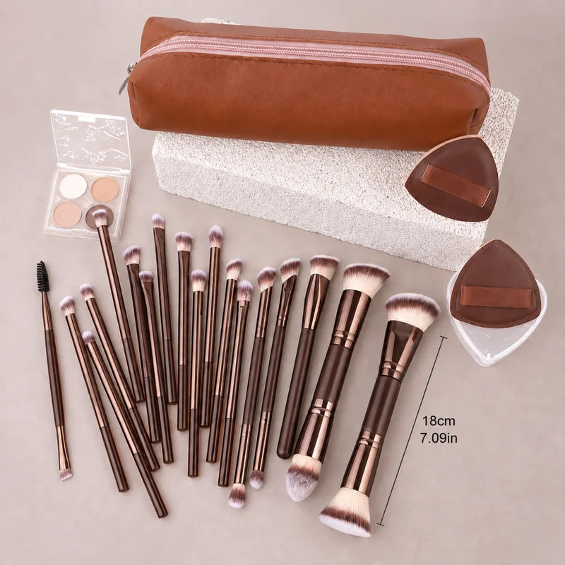 Travel Makeup Brush Set with Storage Box - 20 Professional Tools & Sponges