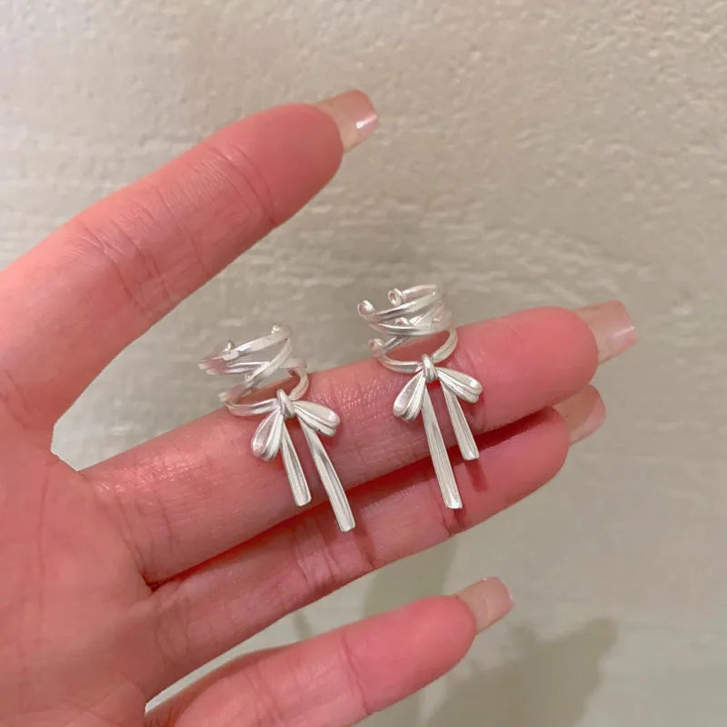 Sterling Silver Bow Knot Ear Clips for Women Girl Ballet Style Jewelry Gift