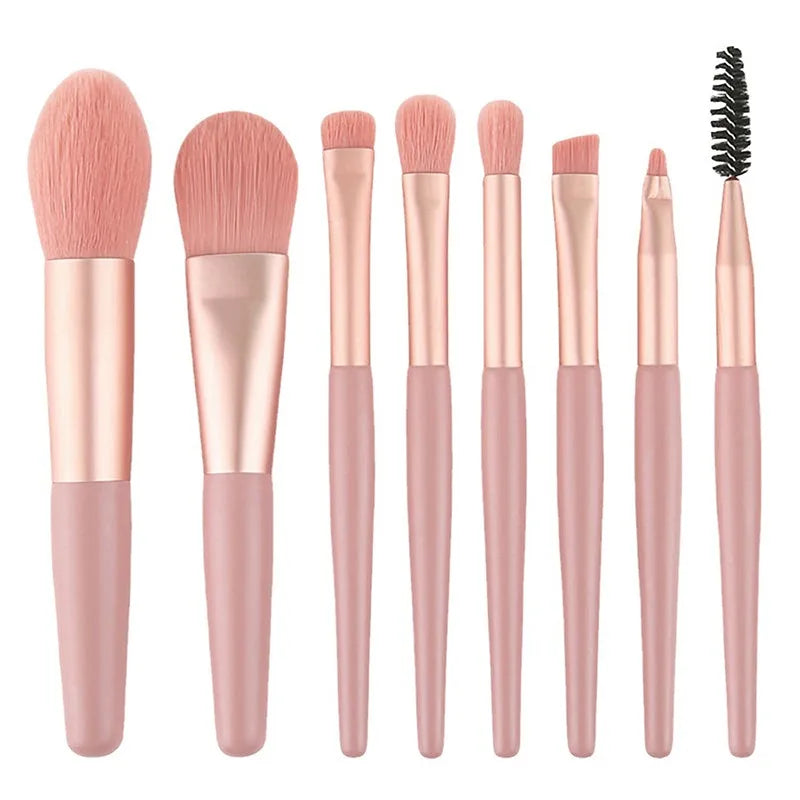 8-Piece Makeup Brush Set with Soft Hair for Foundation & Eye Makeup - Portable, Beginner-Friendly