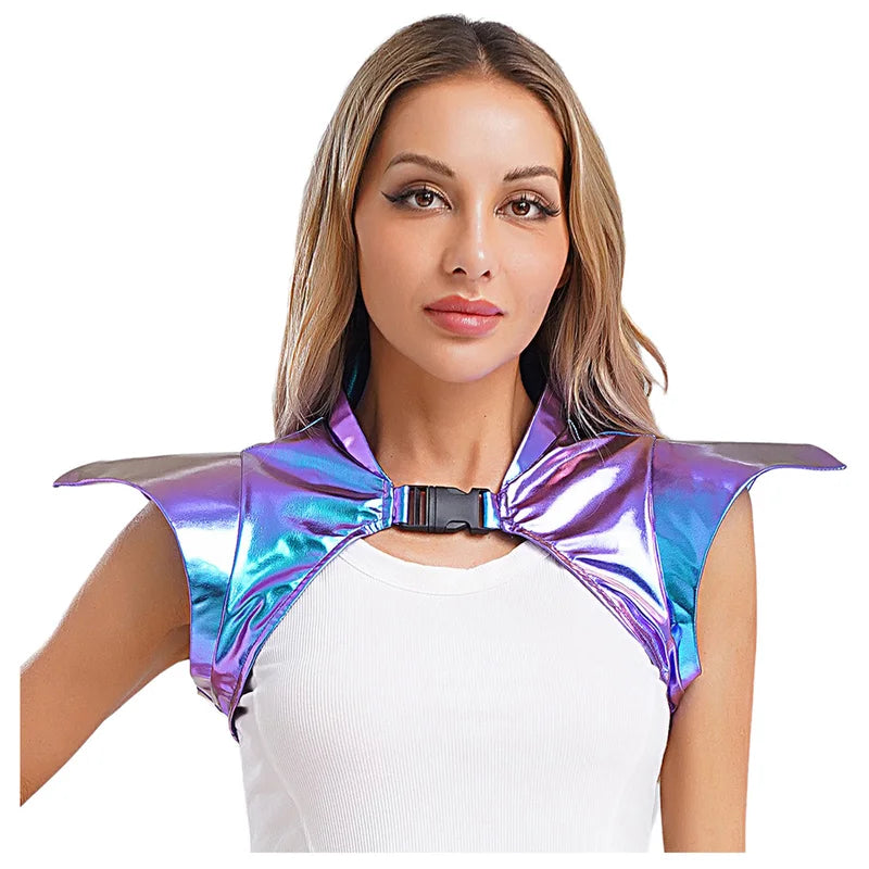 Gothic Punk Metallic Shoulder Shrug Cape for Stage Costume Women Halloween