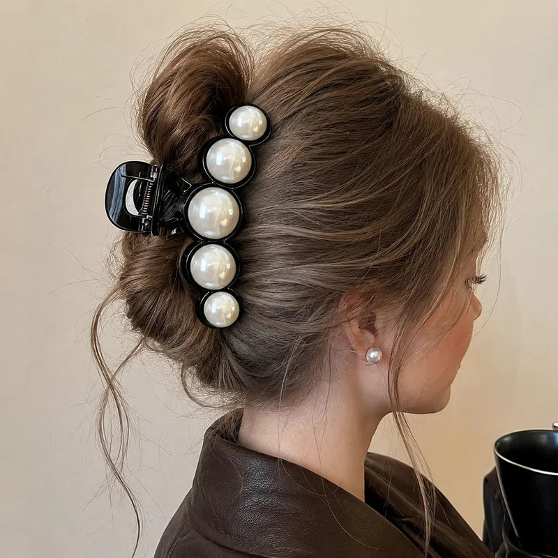 Vintage Beaded Hair Claw Clip Large Gradient Acrylic Hair Accessory for Women