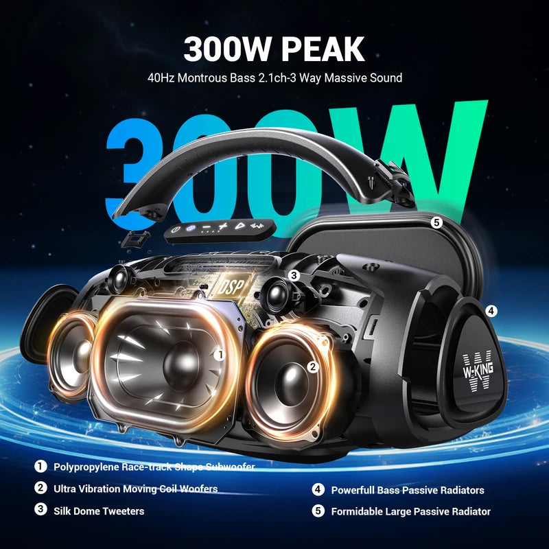 Portable Bluetooth Speaker 200W RMS Waterproof Outdoor Party Boombox
