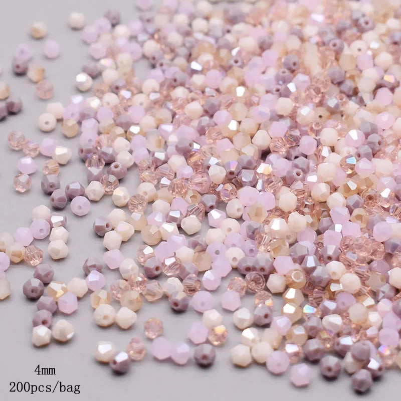 4mm Mixed-Color Crystal Beads 200pcs Bicone Glass Spacer Jewelry Making