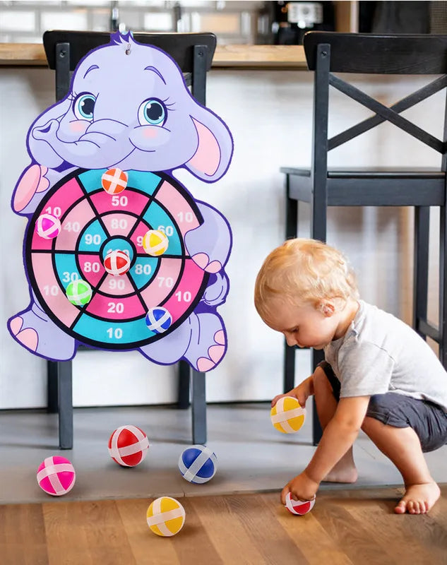 Child Montessori Educational Toy Set - Cartoon Animal Dart Board & Sticky Ball for Kids 2-4 Years