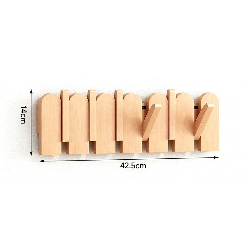 Wall-Mounted Wooden Clothes Hanger Rack Space Saving Coat Hooks Entryway Organizer