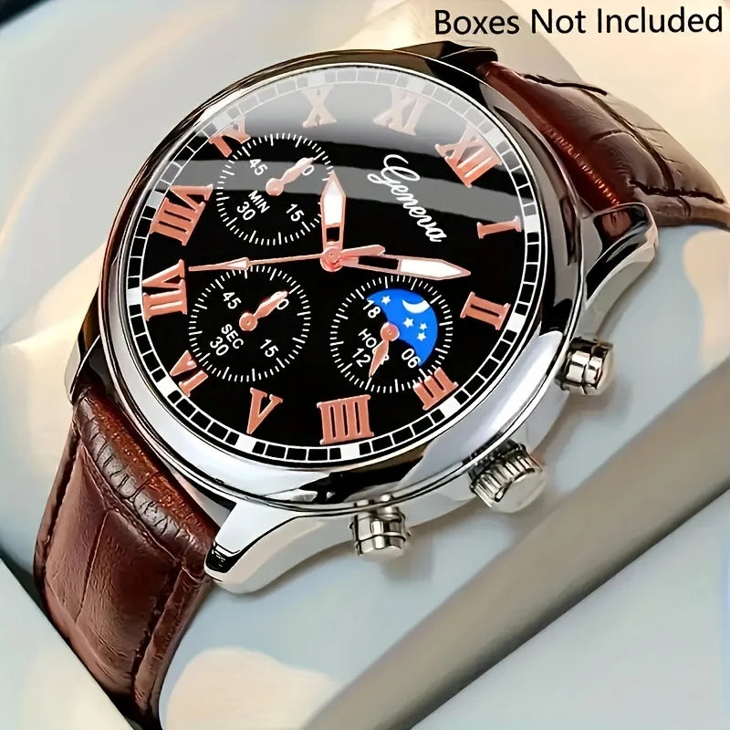 Casual Men's Quartz Watch with Leather Strap - Business & Daily Wear