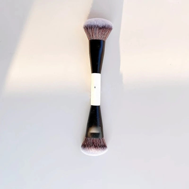 Dual-Head Contour and Powder Makeup Brushes Set - Synthetic Hair, Multiple Handle Colors