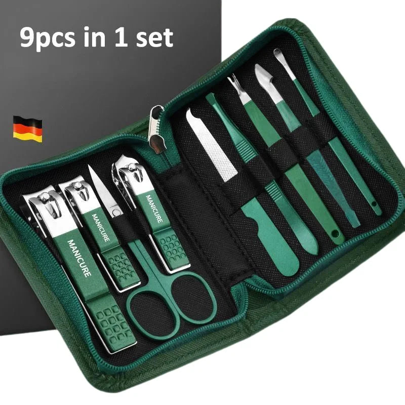6-9 Pcs Manicure Set with Leather Case Professional Nail & Foot Care Tool Kits Stainless Steel Clipper Gift