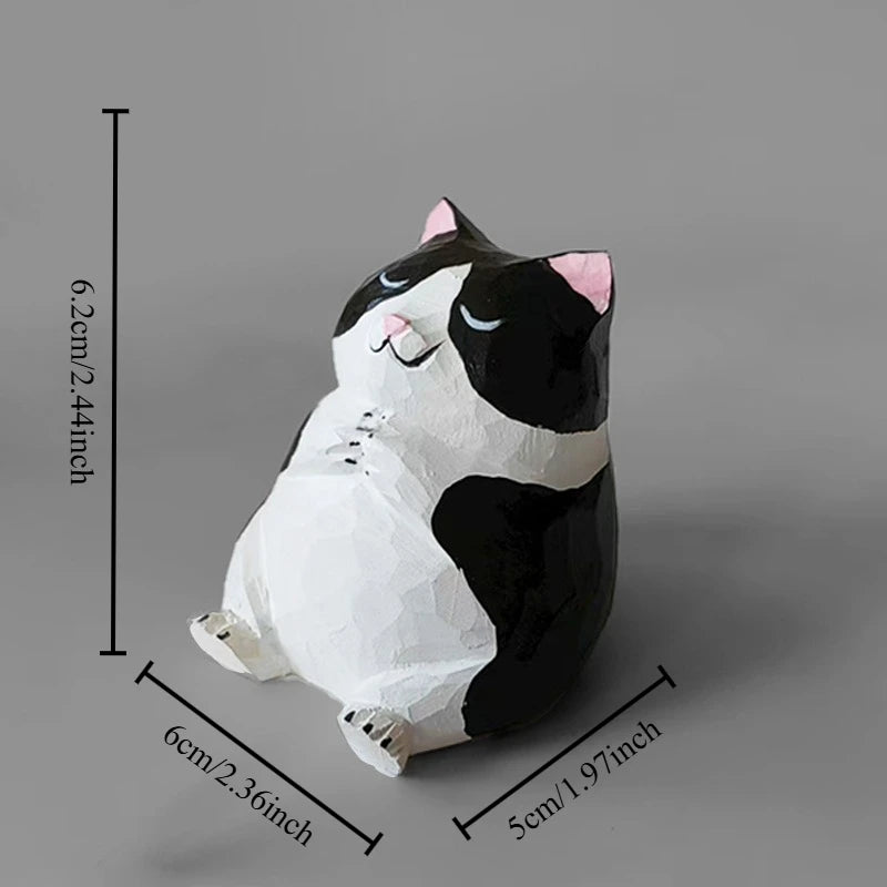 Handmade Wooden Cat Figurine - Cute Desk Decor, Animal Sculpture Gift