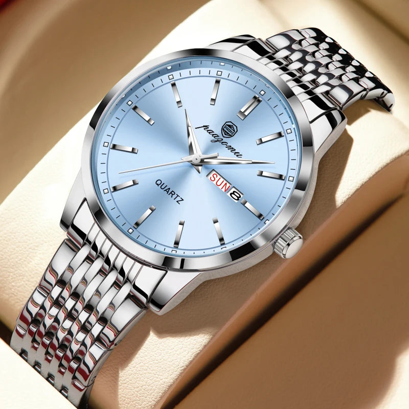 Luxury Waterproof Men’s Quartz Watch with Luminous Dial and Date Function