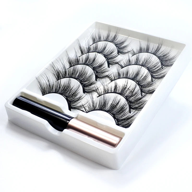 Magnetic Eyelashes with Eyeliner Kit - Reusable Natural Look, 5 Pairs