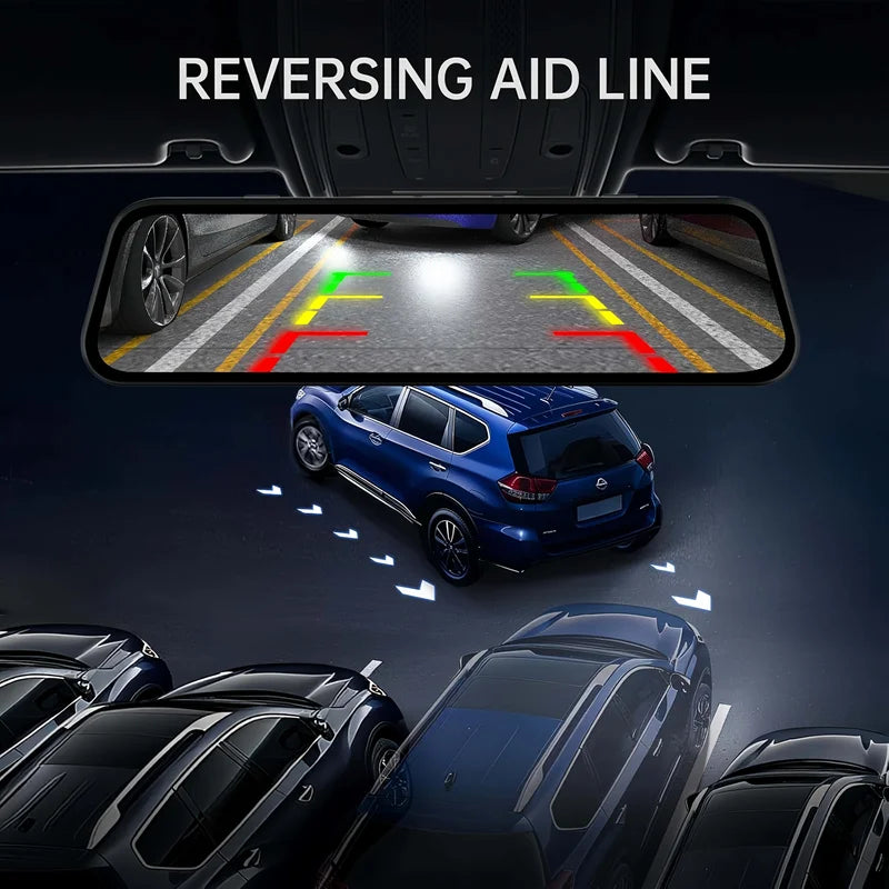 UHD 4K Dual Lens Car Dash Cam with Mirror Display 9.66 Inch IPS Screen and 32GB Card