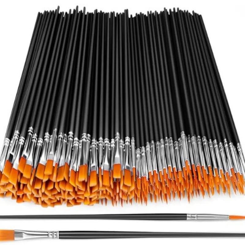 Art Paintbrush Set 12/24 Pcs | Round & Flat Hair Nylon Brushes for Oil, Watercolor & Acrylic Painting