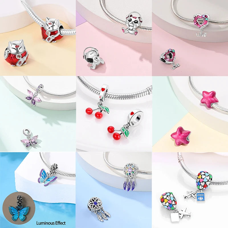 DIY Silver Bracelet Charms Set with Owl Sea Turtle Octopus & Blue Zircon - Multiple Colors