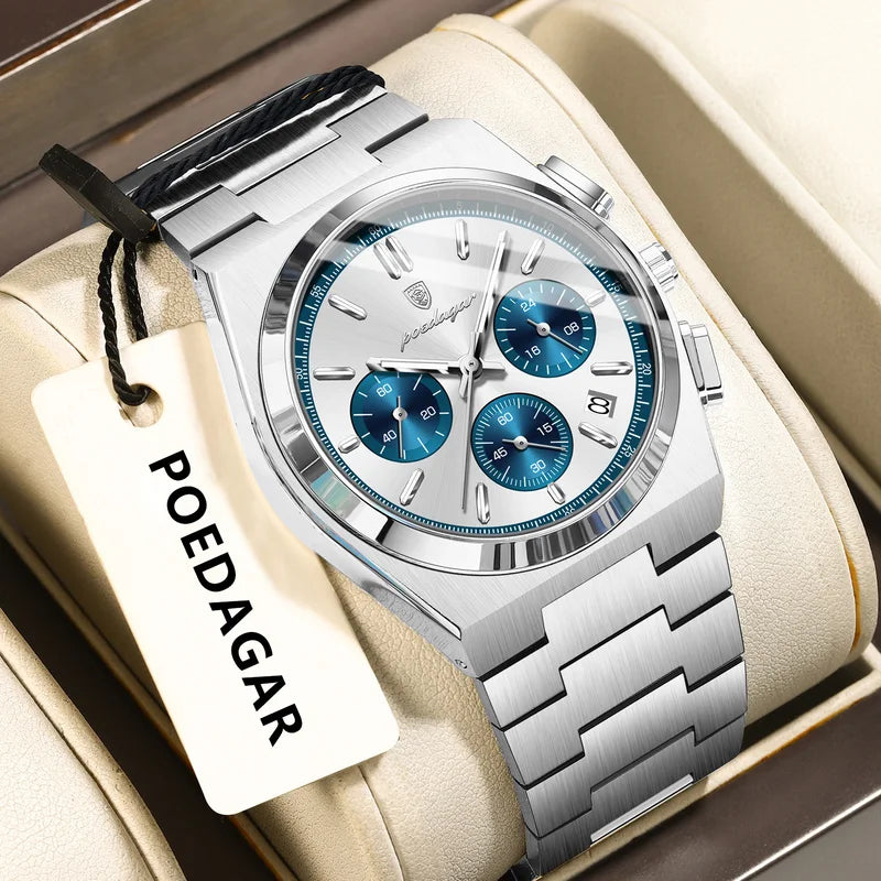 Men's Stainless Steel Chronograph Wristwatch Waterproof Business Watch