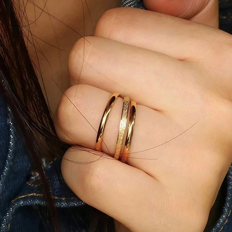 Vintage 3-Piece Gold Plated Stainless Steel Stacking Rings Set for Women