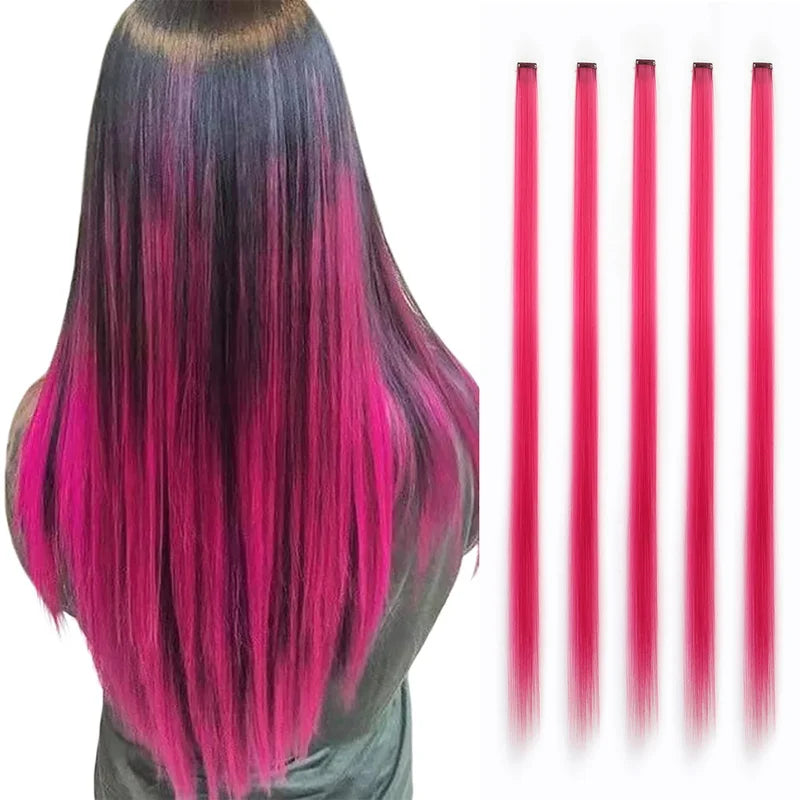Colorful Clip-In Hair Extensions 5-Piece Rainbow Hair Set for Women & Girls