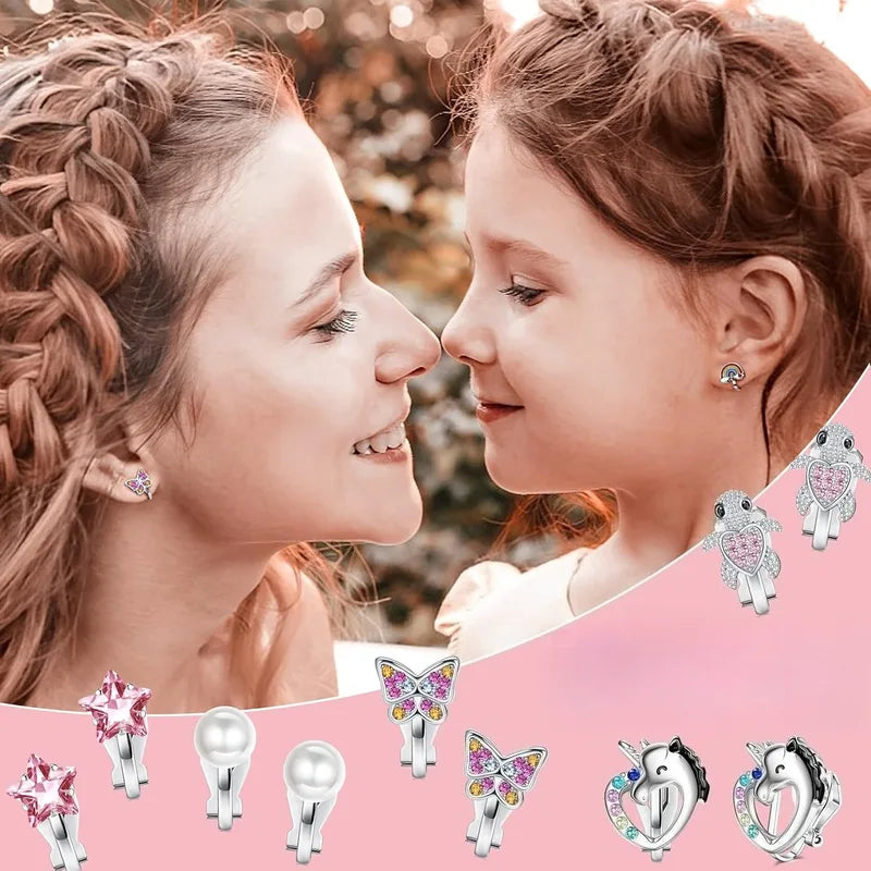 12 Pairs Clip-On Earrings Set for Women CZ, Pearl, Star, Heart & Butterfly Jewelry