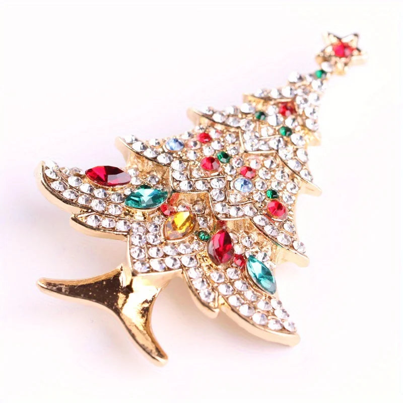 Elegant Christmas Tree Crystal Brooch Pin for Women Men Festival Gift