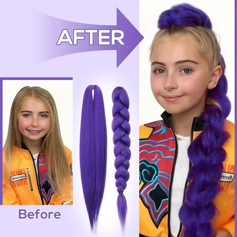 Synthetic 24-inch Long Purple Braiding Hair Extensions for Braids & Cosplay